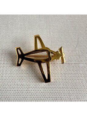 Trifari Gold Tone Airplane Brooch Propeller Plane Open Silhouette 1950s